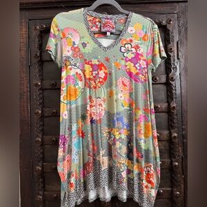 Johnny Was Green and Orange Floral T-Shirt Tunic